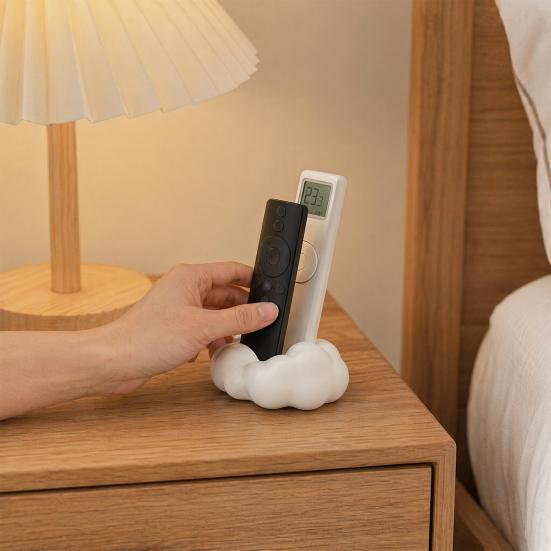 Storage Box, 3D Printed One-Piece Molding Storage Container with Double Slot Design, Cloud Shape Remote Holder Holds Two Remote Controls