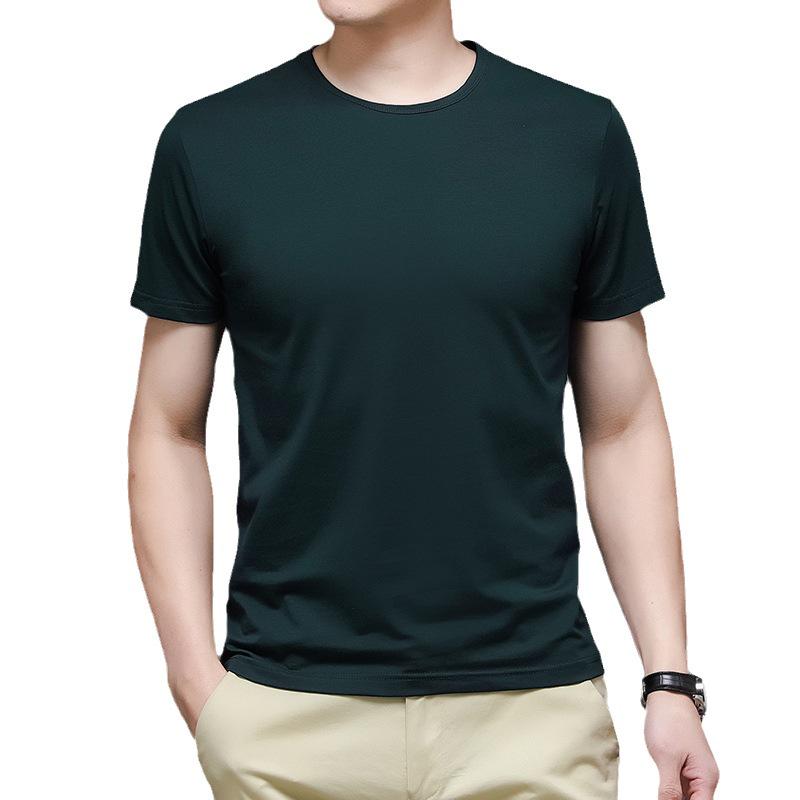 Tricou casual din bumbac slim fit pentru bărbați - Culoare uni, Gât rotund, Mânecă scurtă, Perfect pentru vară