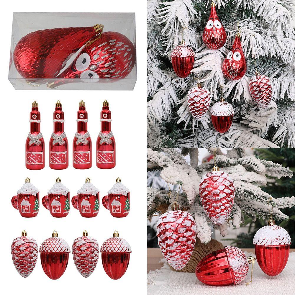 Red Christmas Hanging Decoration Electroplated Pinecone Acorn Owl Xmas Ornament Ball Shopwindow Plastic Christmas Tree Ornament