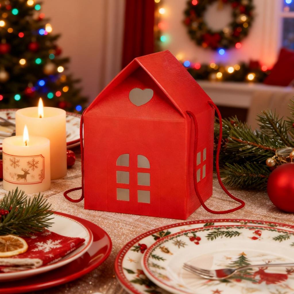 Christmas Cottage Gift Box 3D Pop-up Christmas House Paper Snack Container Holiday Candy Wrapping Box For Chocolate Fruits