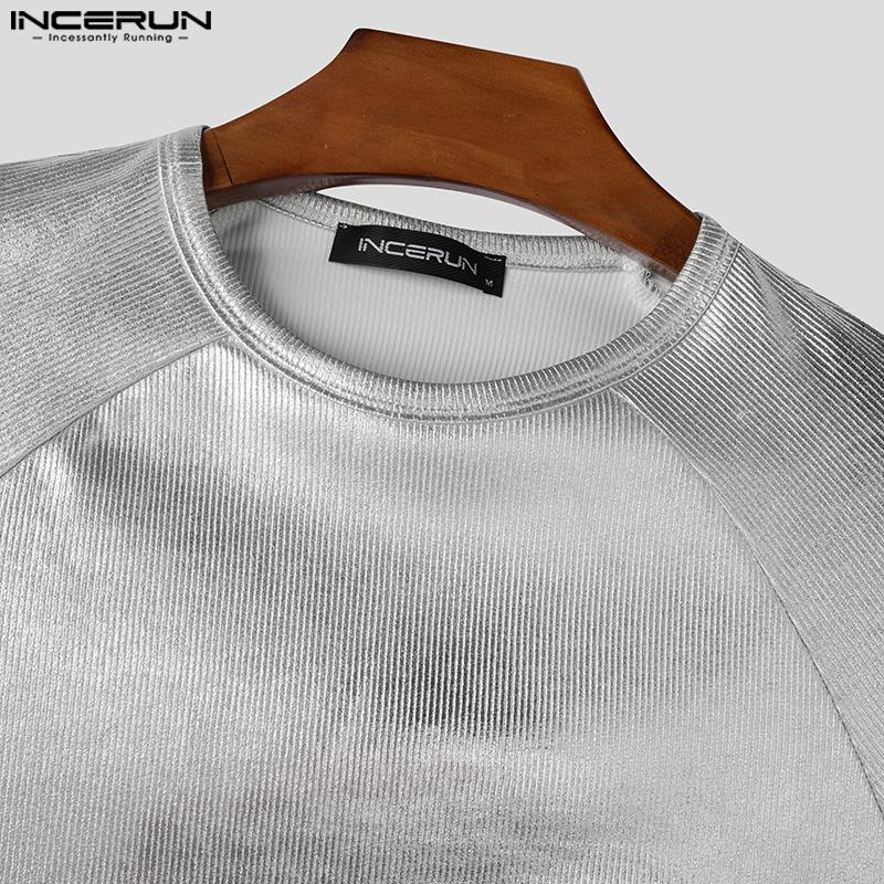 INCERUN Summer Men O Neck Short Sleeve Glitter Casual Fitted T-shirts Tops