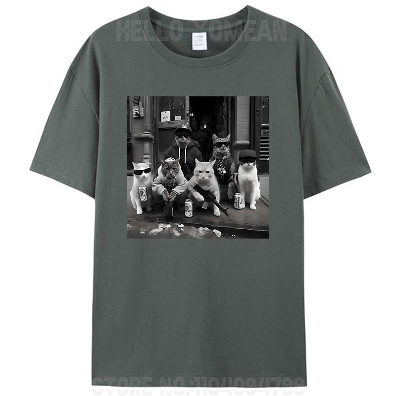 Rolig Kattgäng Meme Gangsterkatter Gata Vintage Dam Herr Bomulls T-shirt Fritid Kortärmad T-shirts Hipster Toppar