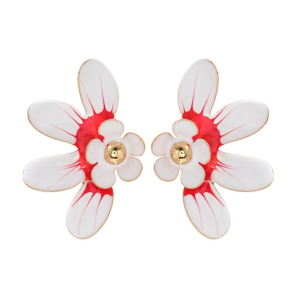 Pinkdudu New Multi Color Drip Oil Flower Stud Earrings Fashionable  Sweet Earrings For Women PD2184