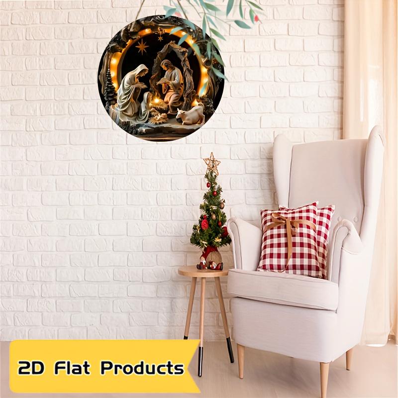 5pcs Vintage Nativity Scene Wreath 8"x8" - Round Wooden Christmas Decor for Home, Cafe, Bedroom & Living Room Wall Art - Perfect Holiday Gift