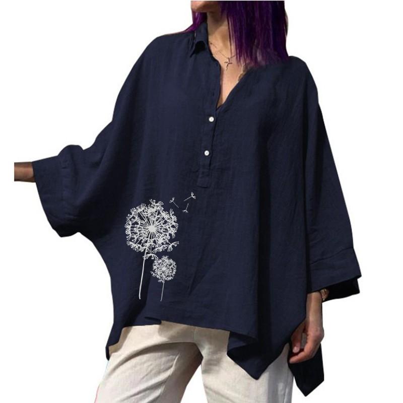 

1PC V Neck Loose Cotton and Linen Casual Tops Clothing Blouse Large Size Shirts Printed Pullover Women s Fashion L