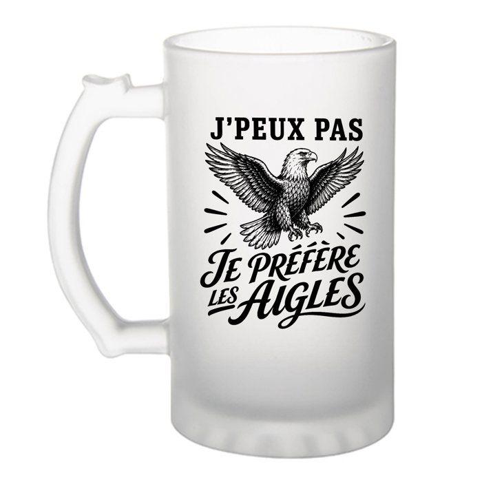 Verre à Bière J’peux pas je préfère les Aigles J'peux pas minimaliste | Chope Givrée en Verre Trempé 470 ml à Anse Recto Verso