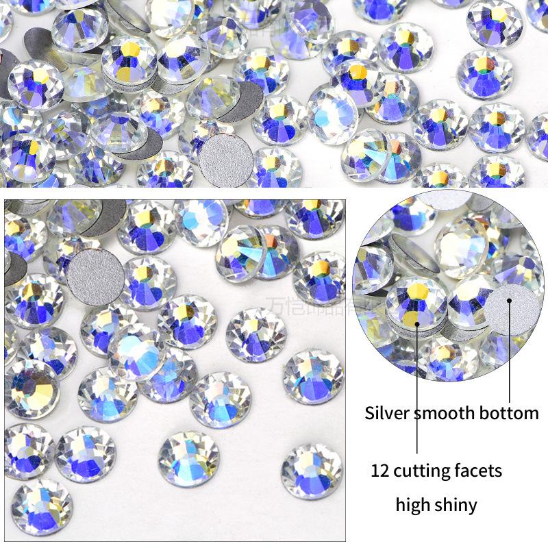 P72-180 Glass Nail Art Large Bag Flat Bottom Diamond, Silver Plated Diy Diamond Jewelry Accessories Mobile Phone Case Rhinestone Accessories