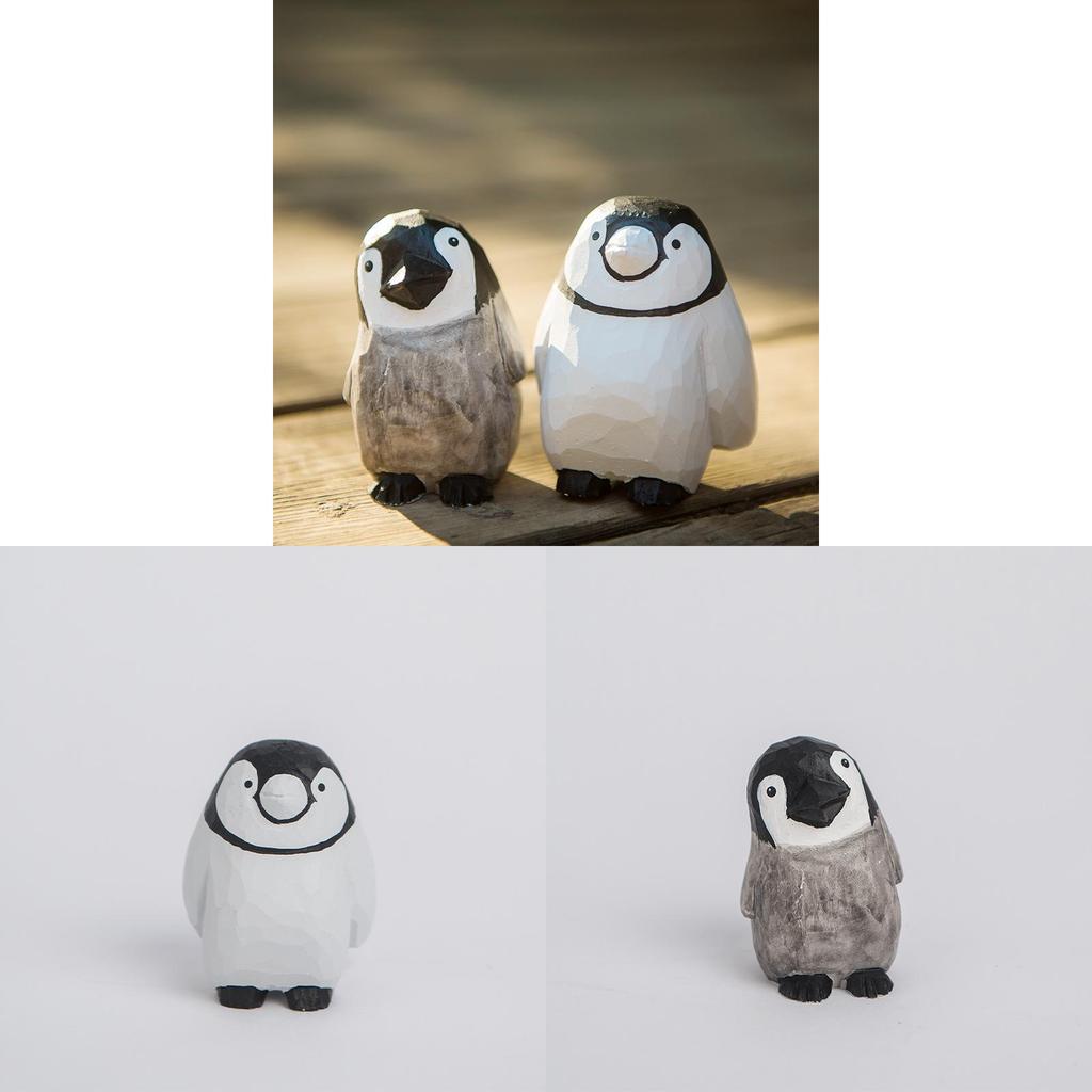Handmade Wooden Penguin Figurine Office Desk Decor Modern Style For Birthday Gift