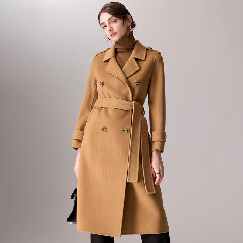 

TUHUANG Women s Cashmere Wool Blend Double-Faced Belted Mid-Length Coat L 165/88A