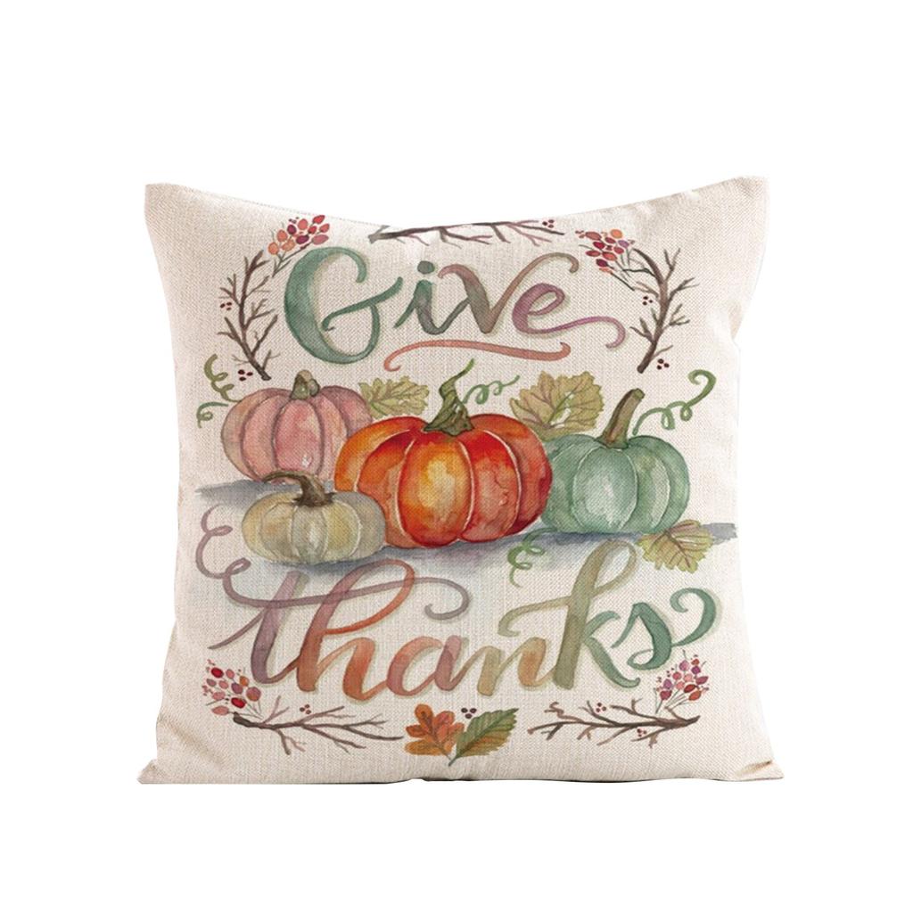 Cotton Linen Pumpkin Print Pillow Cover 45x45cm Square Decorative Cushion Case for Home Living Room Sofa Bedroom Autumn Style