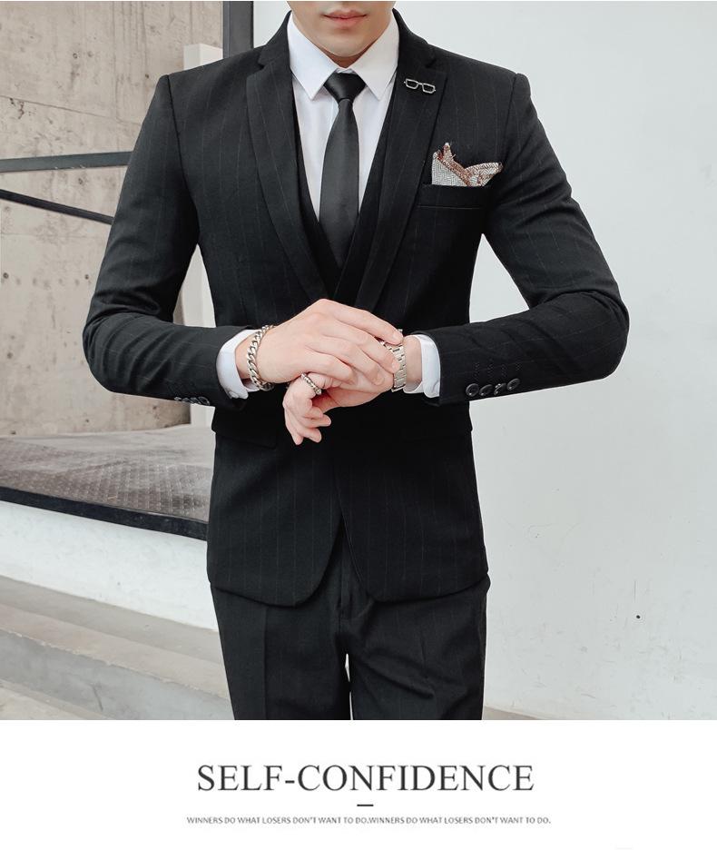 Men's 2020 Slim Fit Striped Three-Piece Suit - Korean Style, Plus Size, Formal Wedding & Banquet Attire