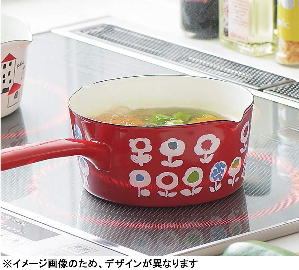 Tamahashi Milk Pan, Enamel, Induction and Gas Compatible, 15cm, Made in Japan, Prune, Red, Colorful Cat Design, YJM-200