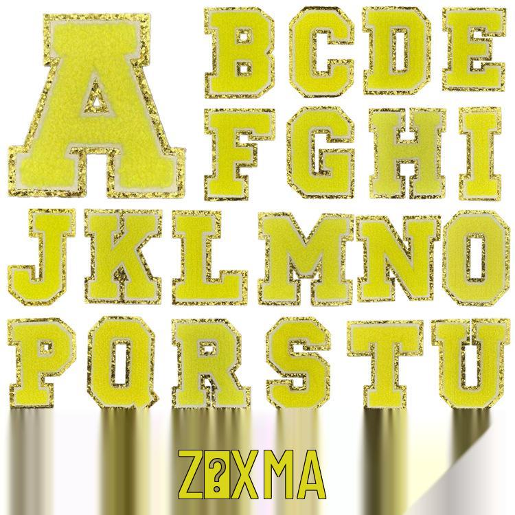 8cm Gold Edge Glitter Double-layer English Letter Iron-on Embroidery Patch