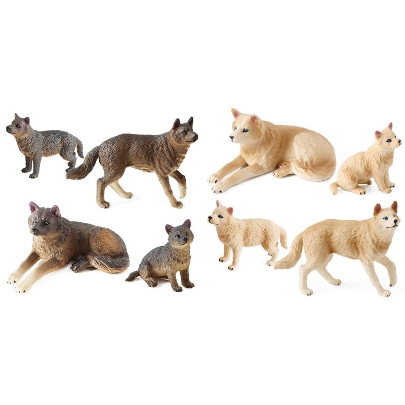 Wolf Figurines Set of 4Pcs Realistic Animal Figures for Landscape Decorations Early Educational Toy Birthday Party Gift