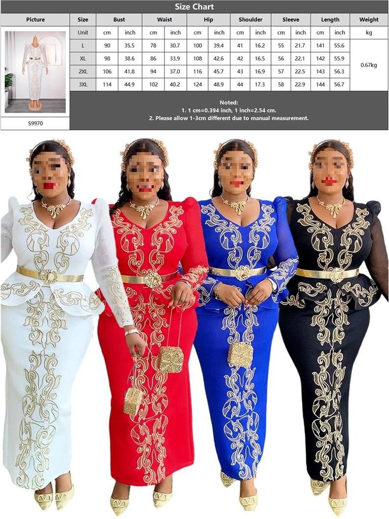 African Plus Size Rhinestone V-neck Formal Dress