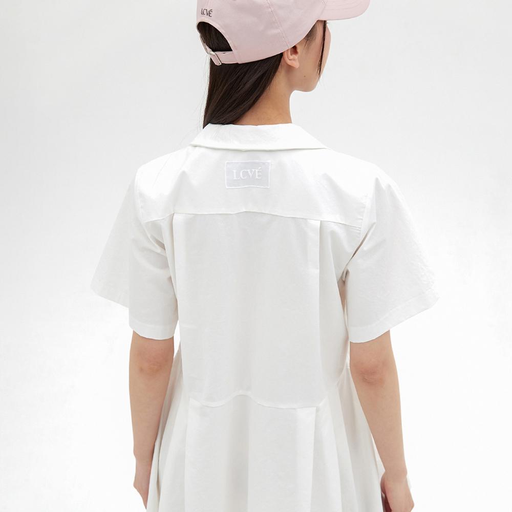 Elssibeui Pleated Skirt Shirt Dress_White