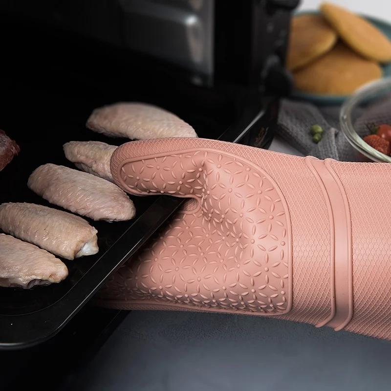 Silicone Gloves Thickened Cotton Heat Insulation Microwave Oven Oven Anti Scalding Household Gloves Baking Tools Two-side