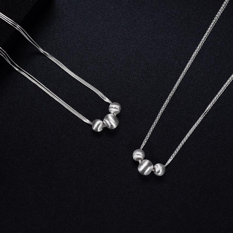 Banyan Tree S925 Silver Women's Multi-layer Snake Chain Necklace with Brushed Ball Heavy Industry Design