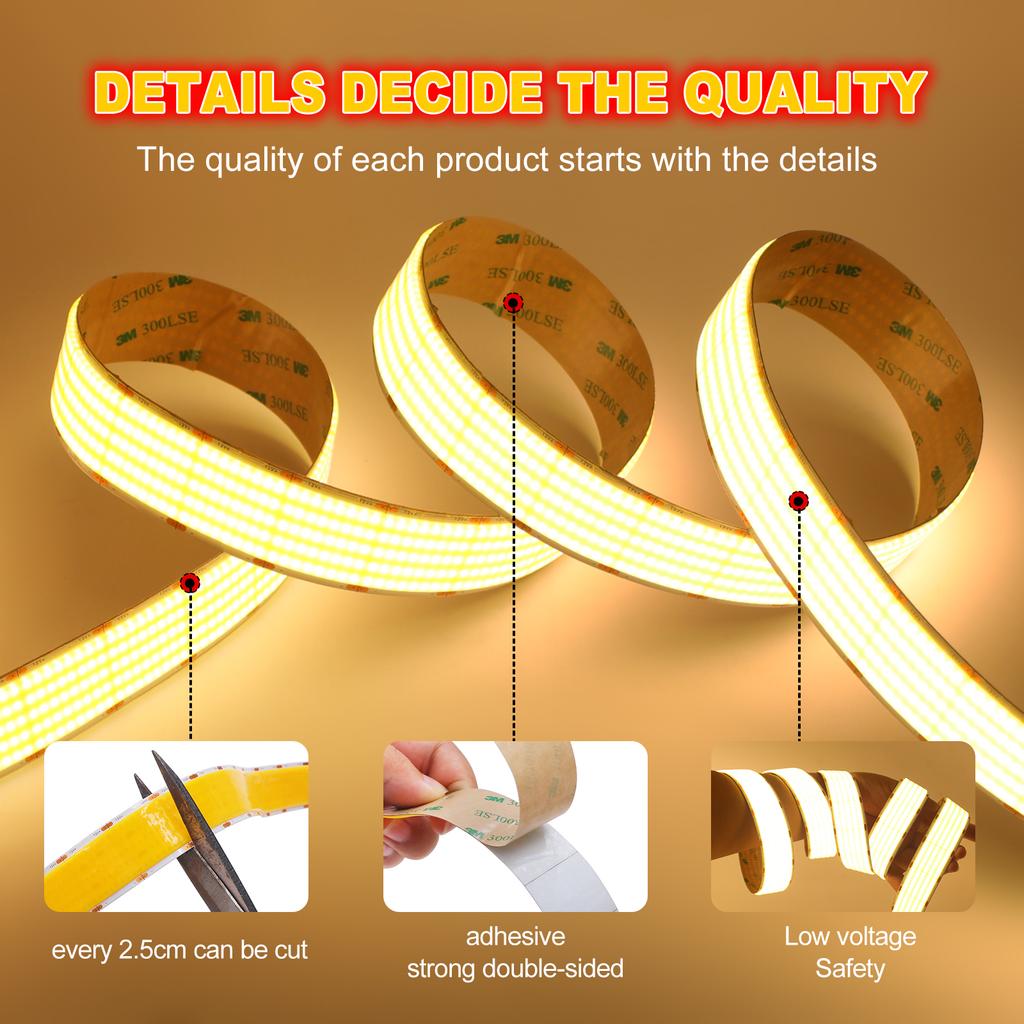 1600Leds/M Super Brighter DC 12V 24V COB Strip 3000K 4000K 6000K IP21 Not Waterproof Home Decor Flexible Ribbon Rope LED Light