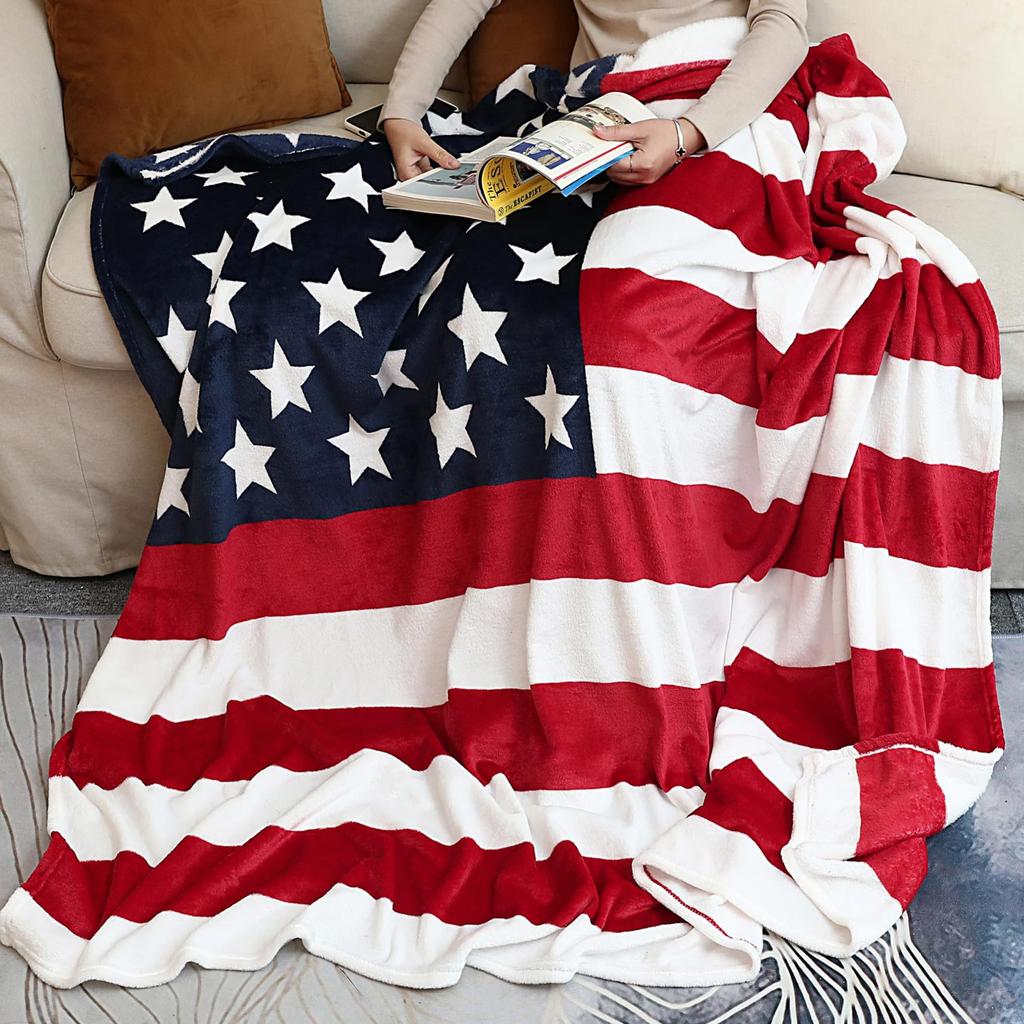 flag of the United States Printed Blanket for Sofa Travel Camping Living Room Office Conditioning Blanket for All Seasons Gifts