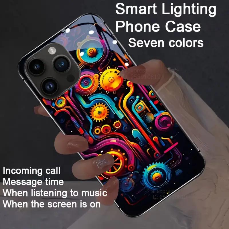 

3D Grid Colorful Smart Voice-Controlled Luminous Phone Cover For iPhone 16 Plus 16e 16Pro 15 14 13 Pro Max 12mini LED Light Case iPhone 13 Mini