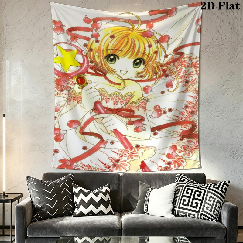 Cardcaptor Sakura Wall Tapestry Aesthetic Wall Hanging Printed Fabric Blanket Decorative Tapestries for Bedroom Living Room Home Decor