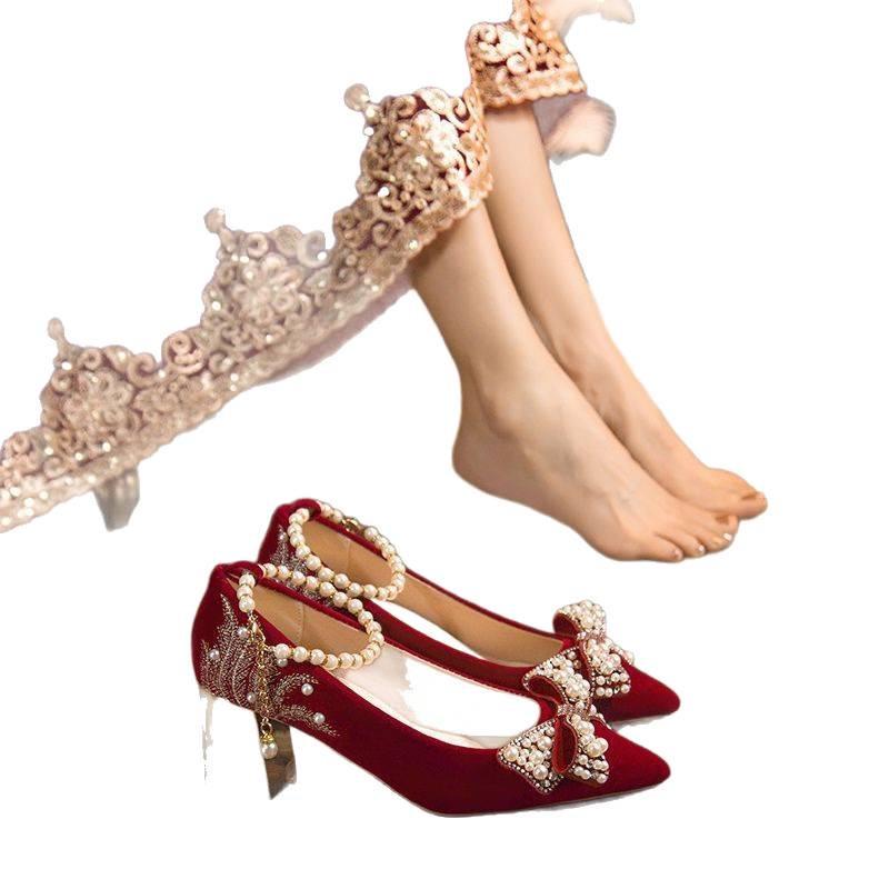 Pantofi de Nuntă Xiuhe cu Toc Înalt din Piele Suede Burgundy pentru Mirese și Femei Gravide