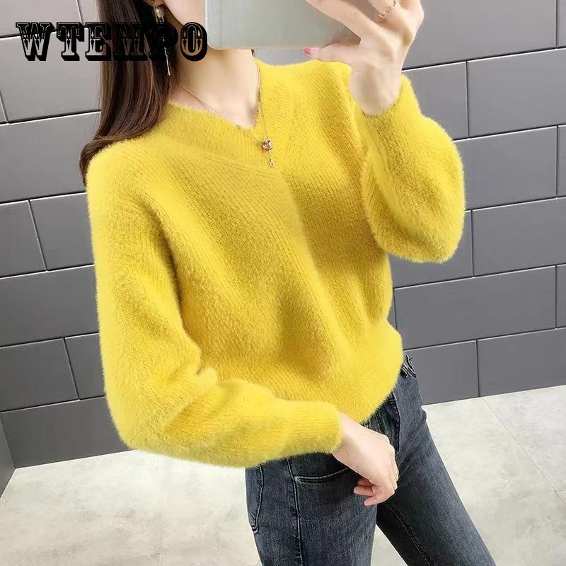 Sweeter Waterproof Buy Waterproof Mink Faux V-neck Sweater Women's Loose Pullover High ...