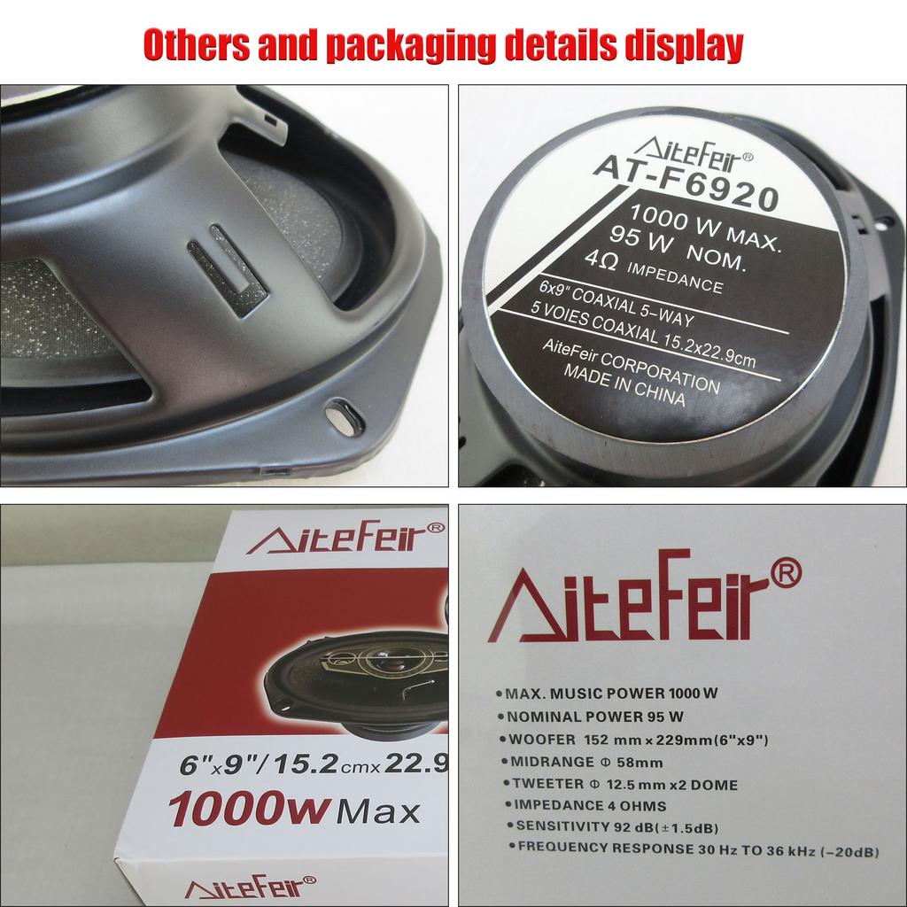 6X9 Inch 1000W 5-Way HiFi Coaxial Speaker With Dust Cover And Audio Cable Car Door Auto Audio Music Stereo Full Range Speakers