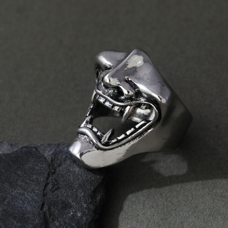 Retro Prajna Mask Half Face Ring For Men Punk Gothic Rock Hiphop Open Ring Handmade Designer  Biker Accessories Man Gift