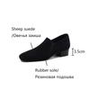 Fashion NEW Spring/Autumn Women Loafers Sheep Suede Leather Shoes for Women Square Toe Chunky Heel Soft Shoes Black Elegant Women Pumps