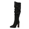 Fashion Women Over The Knee Boots Pointed Toe 10cm Block Heels Knee High Boots Pleated Boots Women Shoes 2025 New Zapatos De Mujer