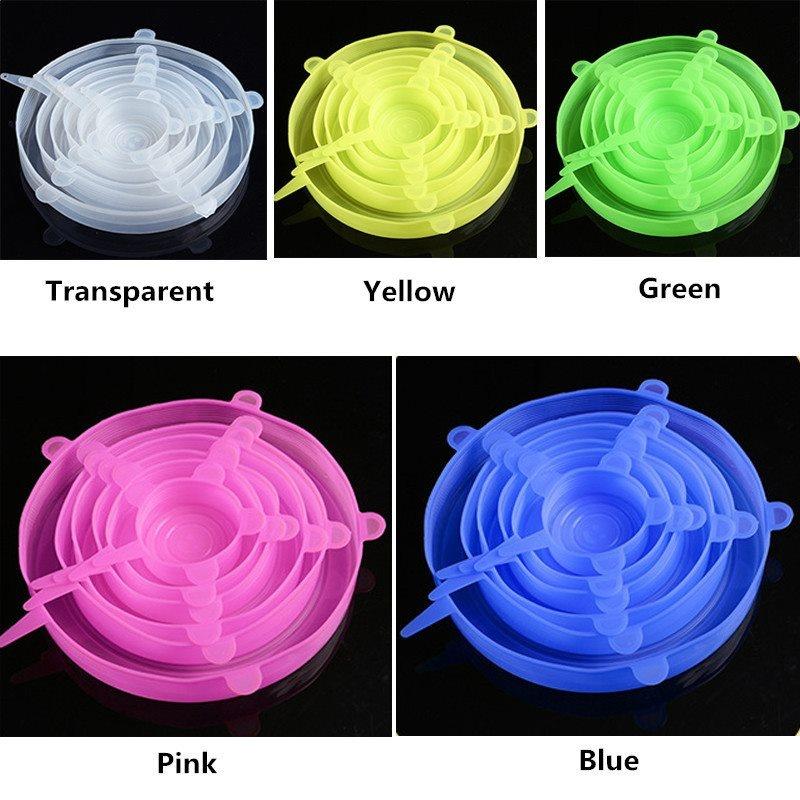 

6PCS/SET Reusable Silicone Food Wrap Covers Fruit Keeping Fresh Stretch Lids жёлтый
