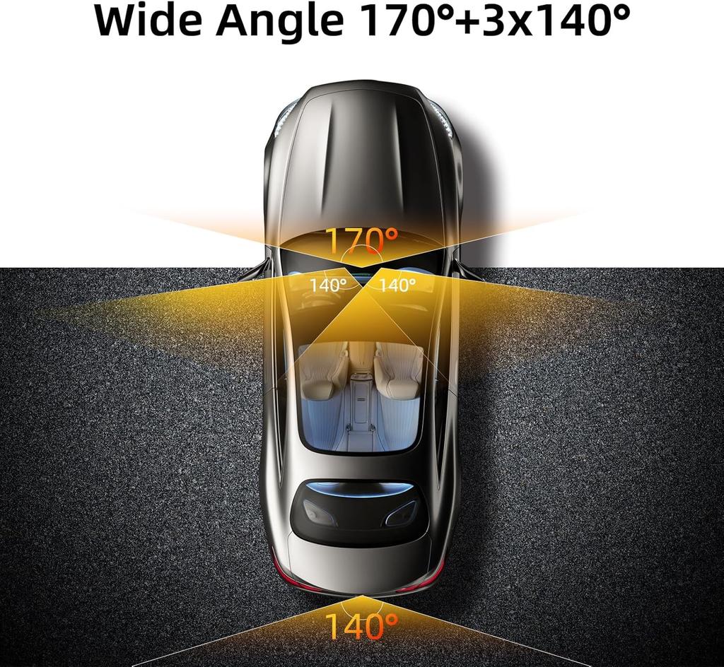 2025 4 Channel Dash Cam Front Rear 2.5K+1080P 3.18' IPS 360 Car Camera with WiFi GPS 24/7 Night Vision Parking Mode Free 128GB C