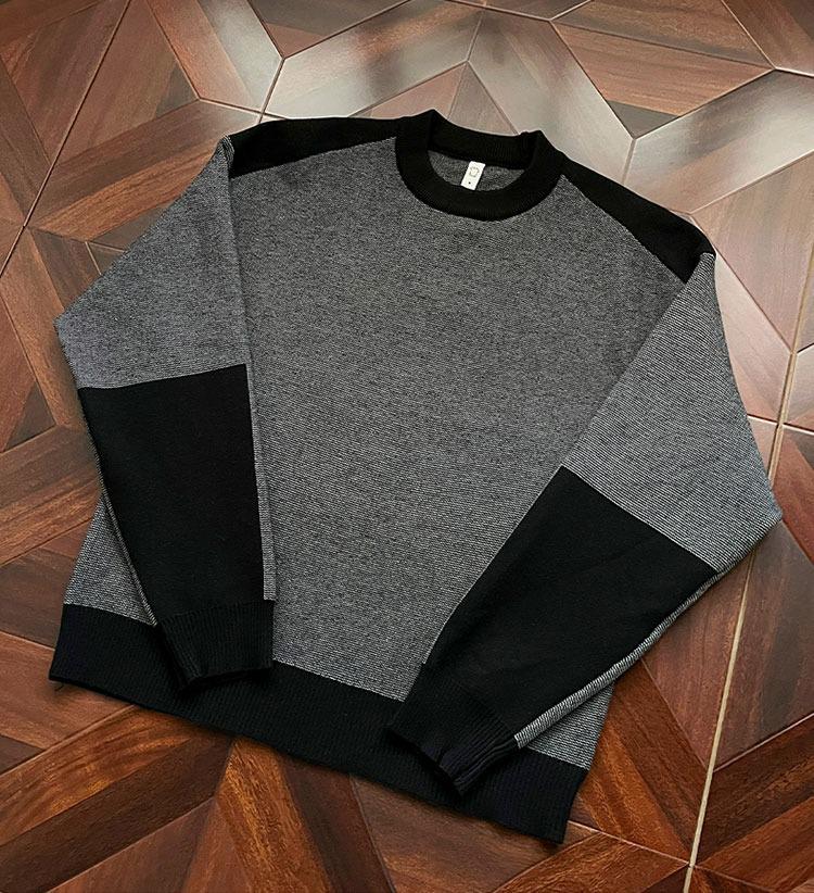 

Men s Color Block Patchwork Round Neck Sweater - Long Sleeve, Warm Knitwear for Autumn/Winter, Trendy and Versatile. L чорний