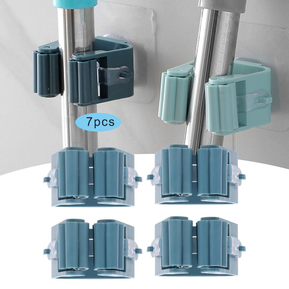 7Pcs Hanging Mop Rack Seamless Paste Clip Bathroom Hook Broom Hanger Without Punching for