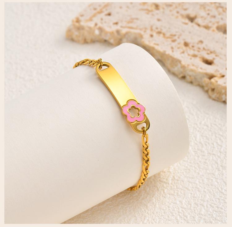 Pulseira de Flor para Bebê com Nome Personalizado, Barra de Identificação de Flor Banhada a Ouro 18K para Crianças, Impermeável e Livre de Manchas, Presente de Aniversário