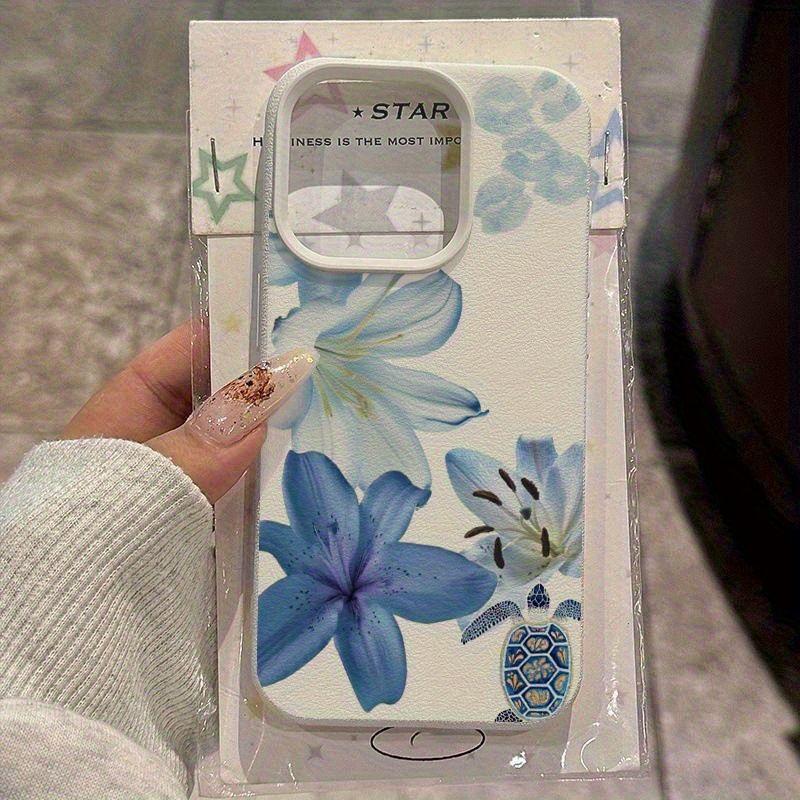 Minimalist Ins Turtle Blue Lily Pattern Phone Case For iPhone 17 16 15 14 13 12 11 Pro Max 14 Plus 17 Air X XS XR Soft Y2K Cover