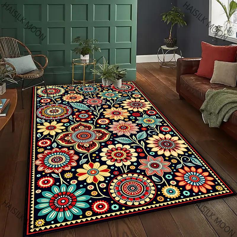 Color Four Seasons Home Non-Slip Carpet Mandala Flower Rug for Living Room Bedroom Sofa Office Large Area Decorative Mat Gift