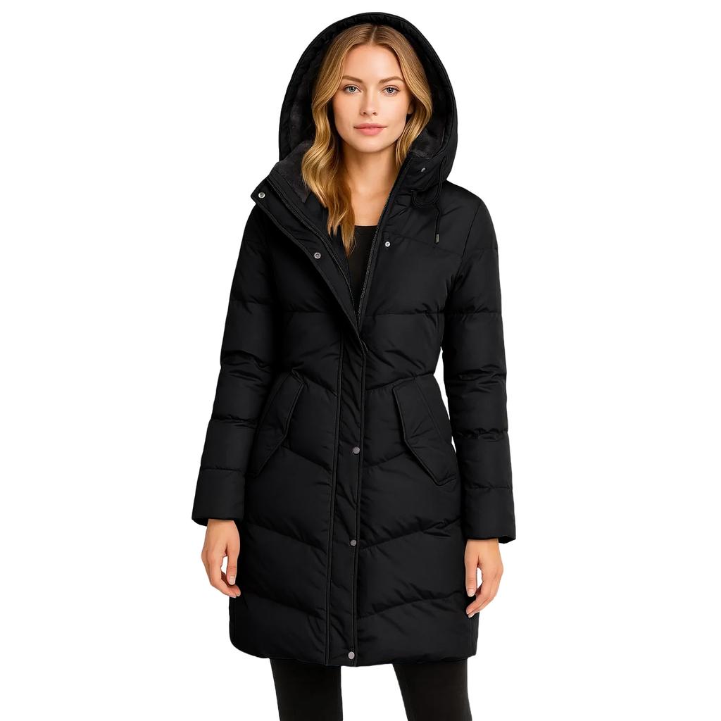 Women's Fashion Solid Color Long Sleeved Hooded Long Zipper Cotton Jacket Warm Coat Down Jacket