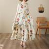Plus Size Dress Summer Women Vintage Linen Elegant Style Sleeveless Floral Loose New Long Dress