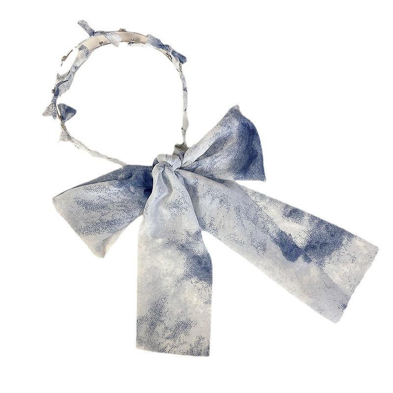 Elegant Pearl Ribbon Headband, Watercolor Print Bow Scarf Hairband, Stylish Floral Fabric Hair Accessory for Women
