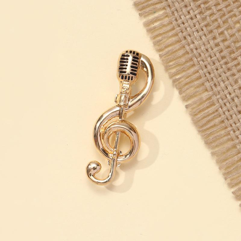 Fashion Microphone Music Note Brooches Alloy Treble Clef Badge Student Women's Cardigan Pins Backpack Decoration Accessory