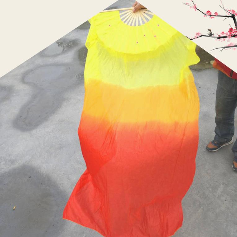 

Градиентный цвет Yangko Color Длинный шелковый веер для танца живота Оптовая продажа Танцевальный веер Шелковый веер для имитации пламени из шелка 1.5m