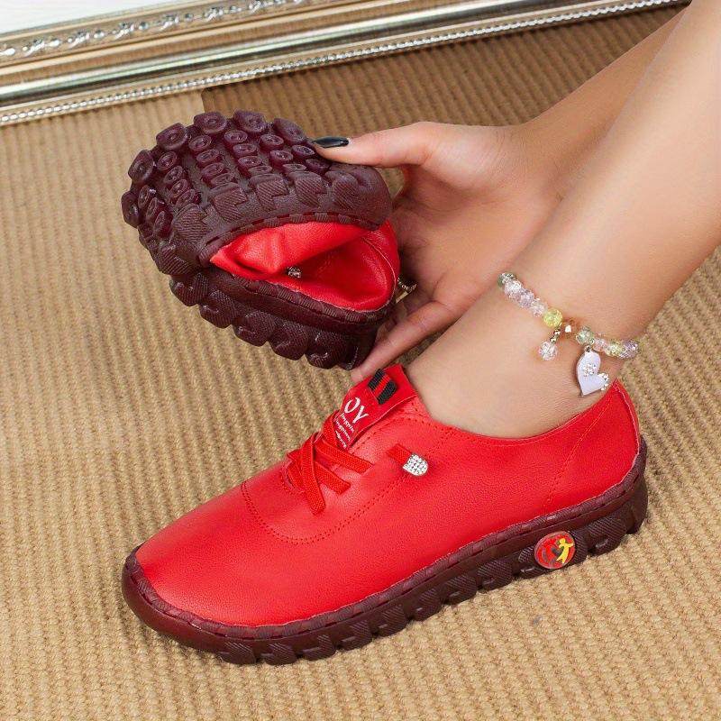Women's shoes spring and summer lace-up wide fat feet beef tendon sole soft sole soft surface large size leather shoes