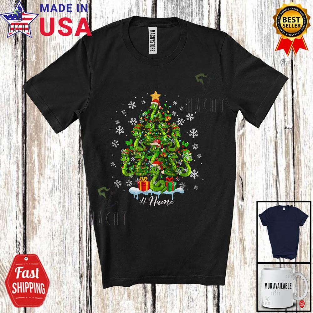 Custom Name Snake Christmas Tree Amusing X-mas Lights Snake Animal Lover Shirt XL