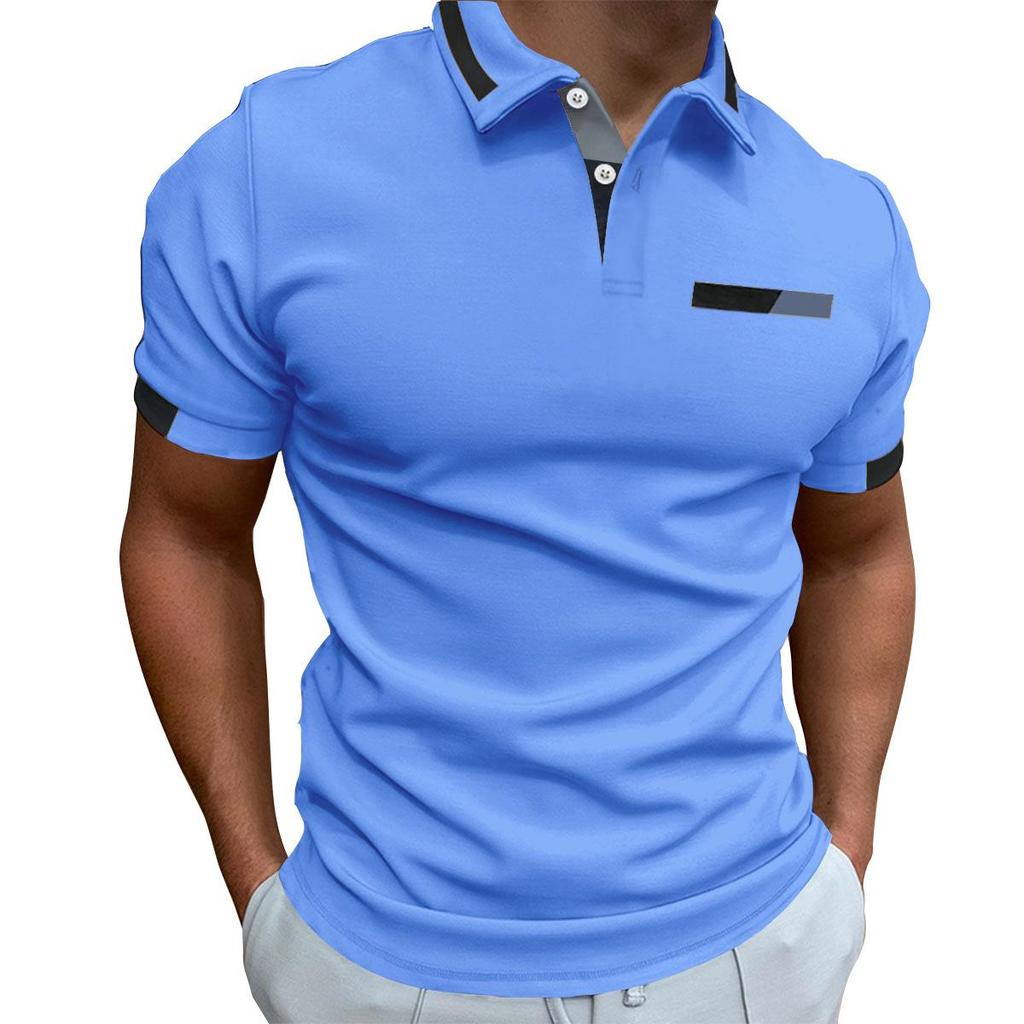 New Men's Casual POLO Shirt Chest False Pockets Lapel Buttons Business T-shirt Tops Male