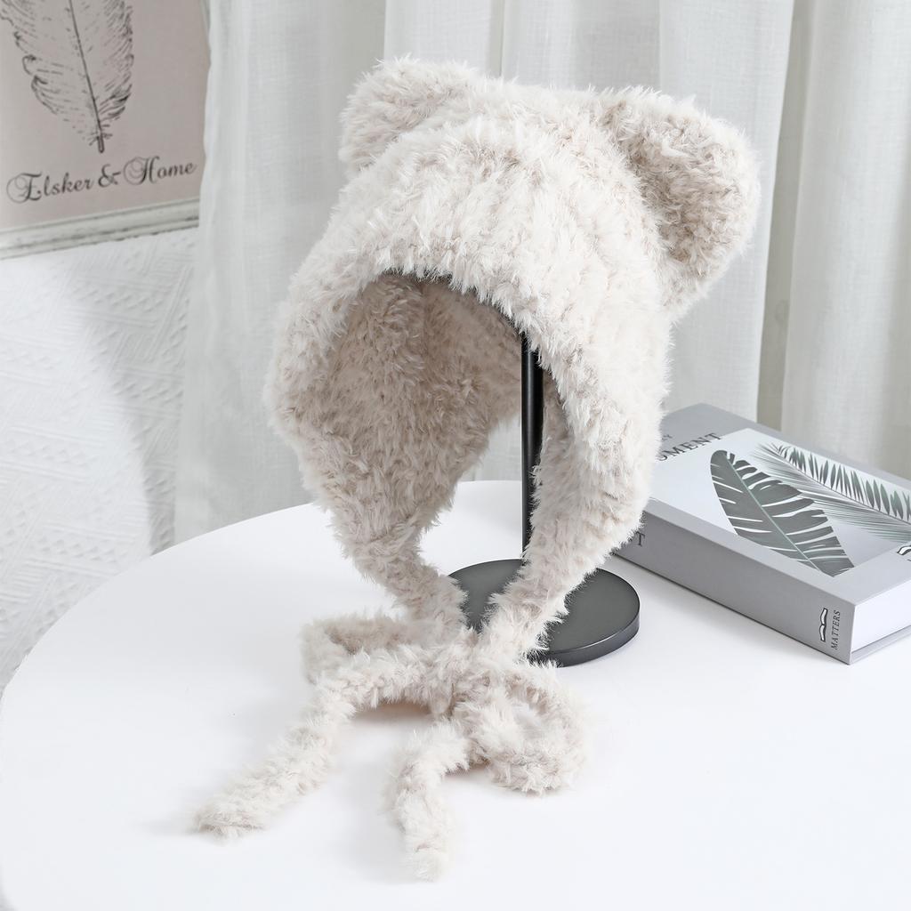 Die neue Katzenohren-Doppelschwanz-Plüsch-Strickmütze für Herbst und Winter ist niedlich, modisch, warm, ohrenschützend und gesichtsbetonend. Kleine Wollmütze