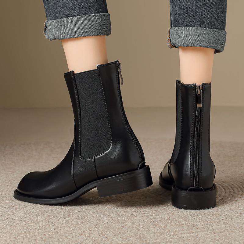 Krazing Pot Microfiber Autumn Winter Shoes Low Heels Size 43 Chelsea Boots Back Solid Color Preppy Style Ankle Boots