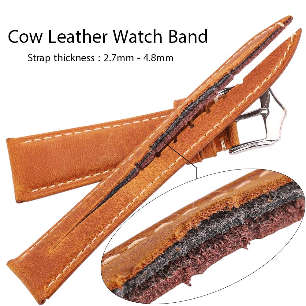 Watchband Cowhide Vintage Bracelet Watchbands 18 20 22 24mm Blue Yellow Green Women Men Genuine Leather Watch Band Strap Belt Buckle